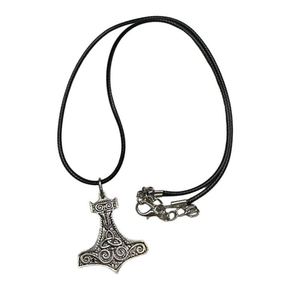 Thors Hammer Pendant Leather Cord Necklace Celtic Jewelry Strength Masculine - Picture 1 of 5